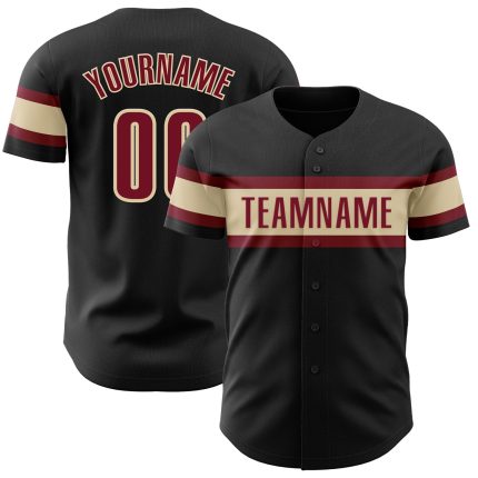 Custom Black Crimson-Cream Baseball Jersey - Personalized Sports Apparel Personalized Black Crimson-Cream Baseball Jersey