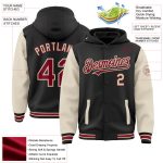 Custom Two Tone Bomber Hoodie Jacket with Name & Number - Personalized Black Crimson Varsity Full-Snap Cream-City Style Personalized