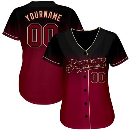 Custom Black Crimson Cream Fade Baseball Jersey - Stylish Fashion Sportswear Personalized Black Crimson-Cream Fade Fashion