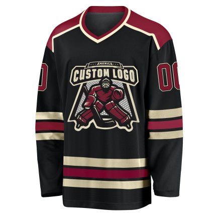 Custom Black Crimson-Cream Hockey Jersey Personalized with Team Name & Number Personalized Black Crimson-Cream Hockey Jersey