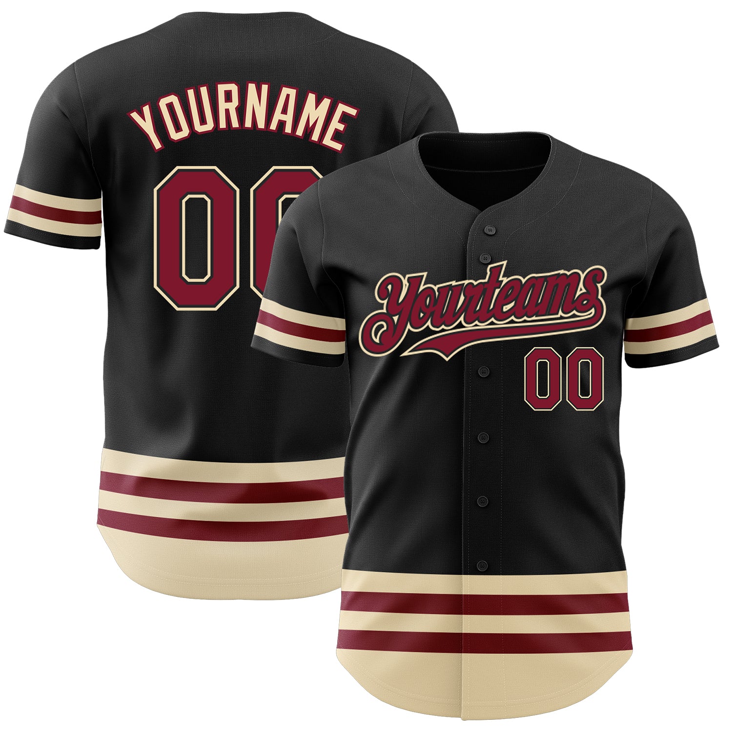 Custom Name Number Personalized Baseball Jersey Black Crimson Cream Line Authentic Personalized Black Crimson-Cream Line