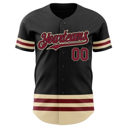 Personalized Black and Crimson Cream Baseball Jersey for Men and Women Personalized Black Crimson-Cream Line Baseball Jersey