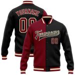 Custom Personalized Bomber Jacket with Name & Number - Black Crimson Cream-Maroon Varsity Letterman Style Fashion Jacket