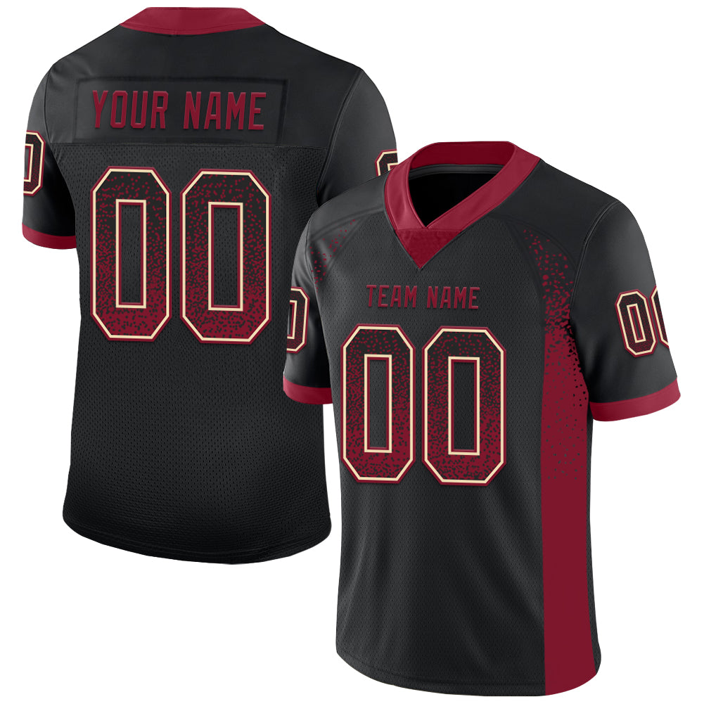 Personalized Crimson Cream Black Mesh Football Jersey for Fashion Fans Personalized Black Crimson-Cream Mesh Drift Fashion