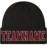 Custom Name and Number Knit Hat - Personalized Black Crimson Cream Stitched Cuffed Beanie Personalized Black Crimson-Cream
