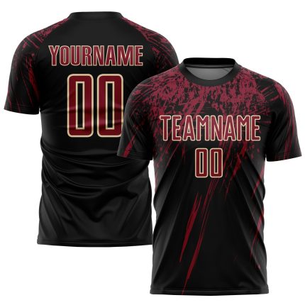 Personalized Sublimation Soccer Jersey Black Crimson-Cream 2 Piece Uniform Personalized Black Crimson-Cream Sublimation Soccer