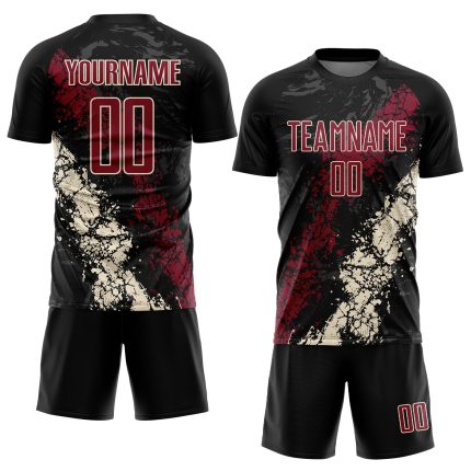 Personalized Soccer Uniform Jersey, Black Crimson-Cream Sublimation, Size 3 Personalized Black Crimson-Cream Sublimation
