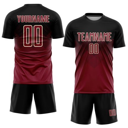 Personalized Black Crimson Cream Soccer Jersey - Custom Sublimation Uniform Personalized Black Crimson-Cream Sublimation