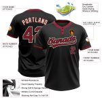 Custom Name and Number Personalized Unisex Softball Jersey - Black Crimson-Cream Two-Button Personalized Black Crimson-Cream