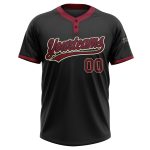 Custom Name and Number Personalized Unisex Softball Jersey - Black Crimson-Cream Two-Button Personalized Black Crimson-Cream