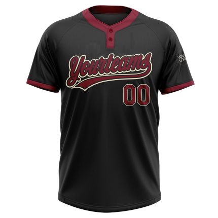 Custom Name and Number Personalized Unisex Softball Jersey - Black Crimson-Cream Two-Button Personalized Black Crimson-Cream