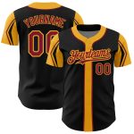 Custom Name and Number Authentic Baseball Jersey - Personalized Black Crimson Gold Arm Shapes in 3 Colors Personalized Black