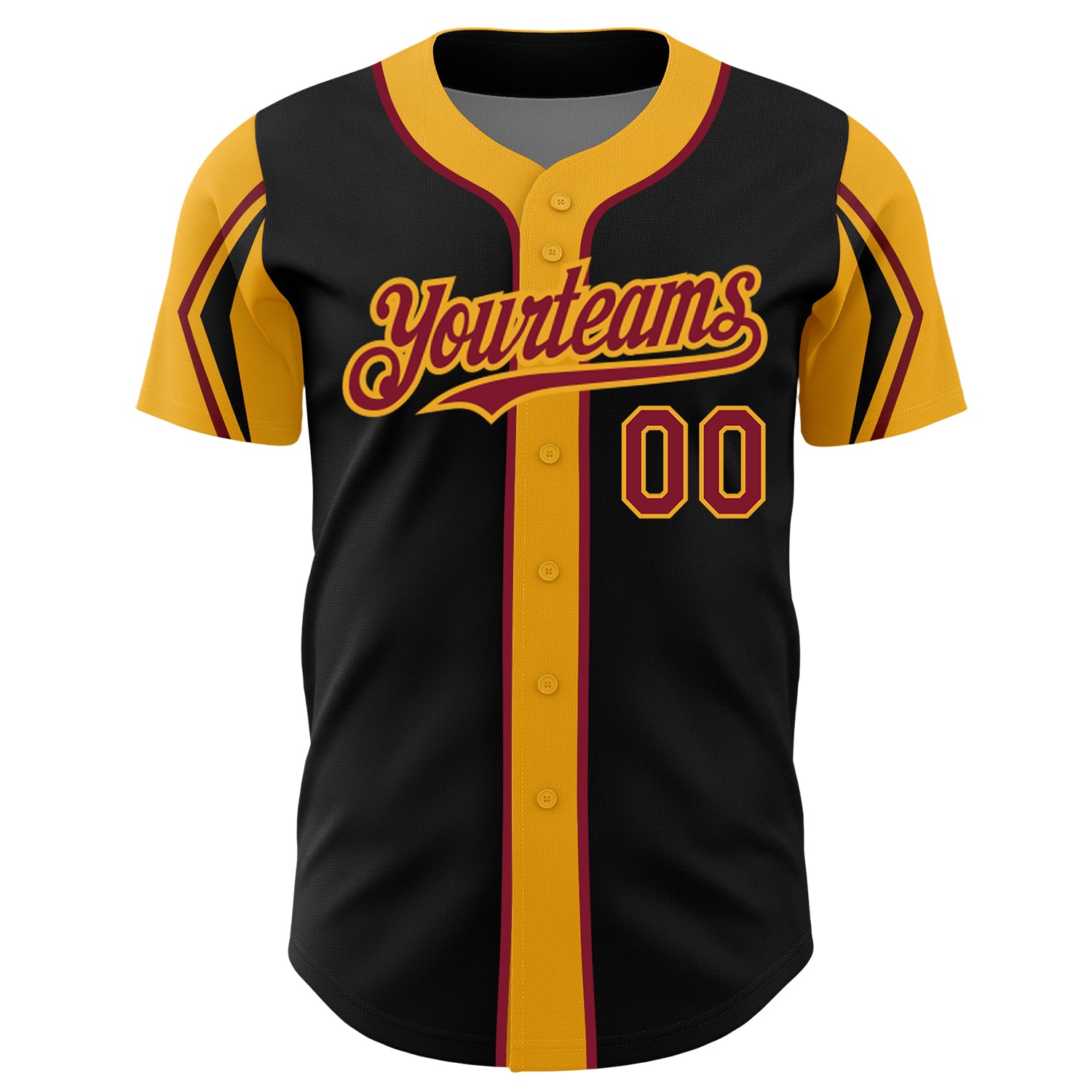 Personalized Black Crimson-Gold 3 Colors Arm Shapes Baseball Jersey Personalized Baseball Jersey in Black Crimson and Gold, 3 Color Arm Shapes Personalized Black Crimson-Gold 3 Colors Arm Shapes - Image 3