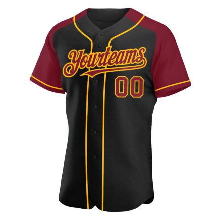 Custom Name Number Personalized Black Crimson Gold Baseball Jersey Raglan Sleeves Authentic Team Gear Personalized Black