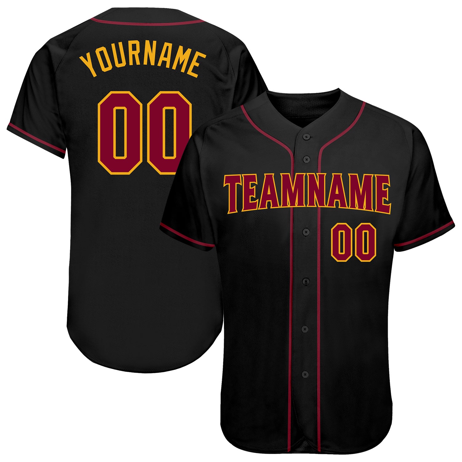 Personalized Black and Crimson Gold Baseball Jersey - Custom Sports Apparel Personalized Black Crimson-Gold Baseball Jersey