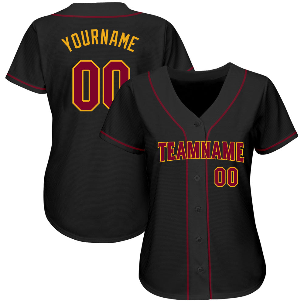Personalized Black Crimson-Gold Baseball Jersey Personalized Black and Crimson Gold Baseball Jersey - Custom Sports Apparel Personalized Black Crimson-Gold Baseball Jersey - Image 2
