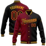 Personalized Gradient Bomber Jacket in Black Crimson Gold - Full-Snap Varsity Letterman Fashion Jacket Personalized Black