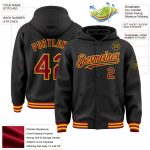 Custom Name Number Black Crimson Gold Bomber Varsity Letterman Hoodie Jacket - Personalized Full-Snap Style Personalized