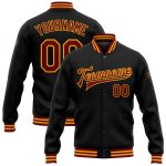 Personalized Black Crimson Gold Varsity Letterman Bomber Jacket - Full Snap Design Personalized Black Crimson-Gold Bomber