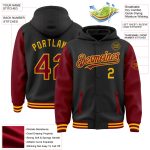 Custom Team Name Number Personalized Black Crimson Gold Two Tone Hoodie Jacket Bomber Full Snap Varsity Letterman Personalized