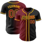 Custom Black Crimson-Gold Gradient Baseball Jersey - Personalized Fashion Jersey Personalized Black Crimson-Gold Gradient