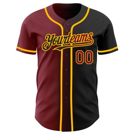 Custom Black Crimson-Gold Gradient Baseball Jersey - Personalized Fashion Jersey Personalized Black Crimson-Gold Gradient