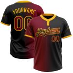 Personalized Unisex Softball Jersey in Black Crimson-Gold Gradient - Two-Button Fashion Design Personalized Black Crimson-Gold