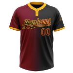 Personalized Unisex Softball Jersey in Black Crimson-Gold Gradient - Two-Button Fashion Design Personalized Black Crimson-Gold