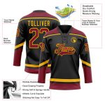 Personalized Hockey Jersey in Black Crimson and Gold with Lace Neck Design Personalized Black Crimson-Gold Hockey Lace Neck