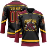 Custom Name and Number Personalized Black Crimson-Gold Hockey Jersey with Lace Neck Personalized Black Crimson-Gold Hockey