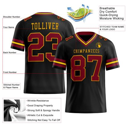 Custom Name Number Football Jersey - Personalized Black Crimson Gold Mesh Authentic Personalized Black Crimson-Gold Mesh