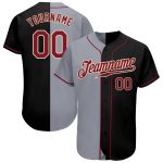 Custom Name and Number Authentic Black Crimson-Gray Split Fashion Baseball Jersey - Personalized Team Gear Personalized Black