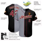 Custom Name and Number Authentic Black Crimson-Gray Split Fashion Baseball Jersey - Personalized Team Gear Personalized Black