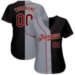 Custom Name and Number Authentic Black Crimson-Gray Split Fashion Baseball Jersey - Personalized Team Gear Personalized Black