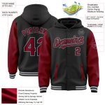 Customized Two-Tone Hoodie Jacket with Personalized Name and Number - Black Crimson-Gray Bomber Varsity Full-Snap Design
