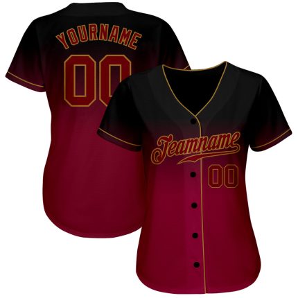 Custom Black Crimson-Old Gold Baseball Jersey with Personalized Name & Number | Authentic Fade Fashion Team Gear Personalized