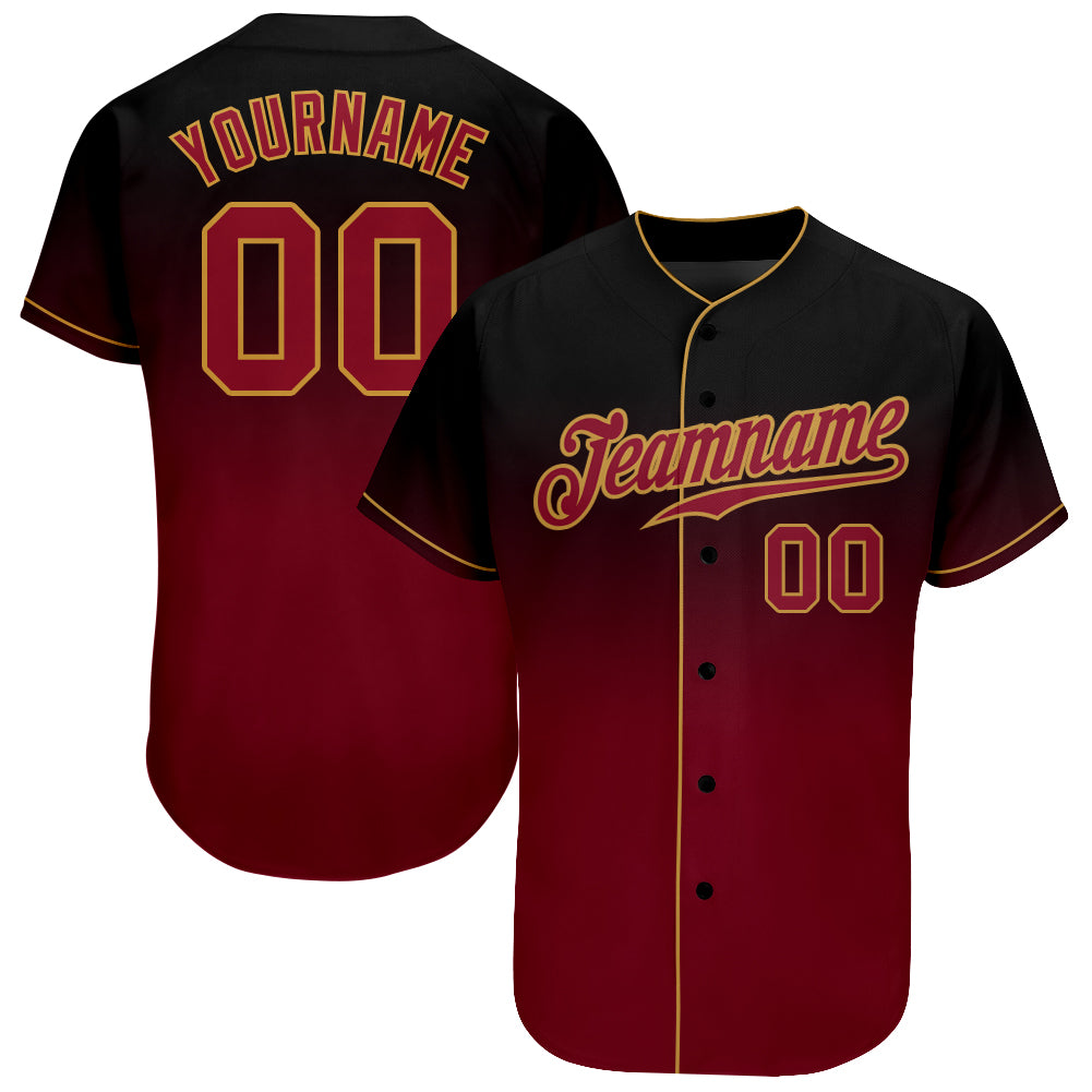 Custom Black Crimson-Old Gold Baseball Jersey with Personalized Name & Number | Authentic Fade Fashion Team Gear Personalized