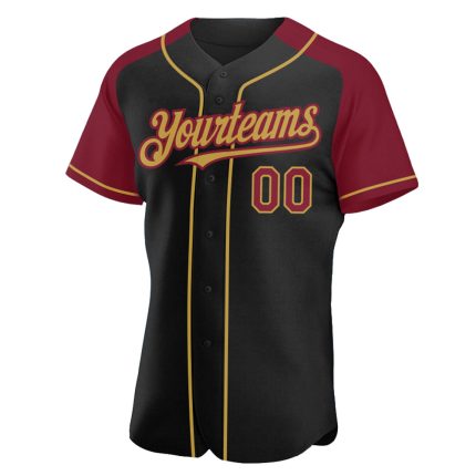 Custom Name and Number Baseball Jersey - Personalized Black Crimson-Old Gold Authentic Raglan Sleeves Personalized Black