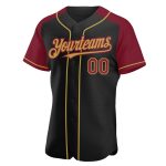 Personalized Black and Gold Raglan Baseball Jersey with Crimson Sleeves Personalized Black Crimson-Old Gold Raglan Sleeves