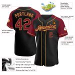 Personalized Black and Gold Raglan Baseball Jersey with Crimson Sleeves Personalized Black Crimson-Old Gold Raglan Sleeves