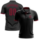 Custom Team Name and Number Black Crimson Performance Golf Polo Shirt - Personalized Athletic Apparel Personalized Black