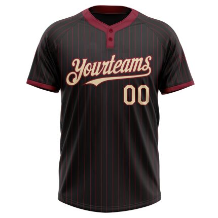 Custom Black Crimson Pinstripe Softball Jersey Cream Two-Button Unisex Personalized Black Crimson Pinstripe Cream Two-Button