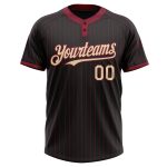 Custom Name and Number Softball Jersey - Personalized Unisex Black Crimson Pinstripe Two-Button Cream Design Personalized