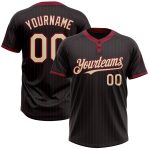 Custom Name and Number Softball Jersey - Personalized Unisex Black Crimson Pinstripe Two-Button Cream Design Personalized