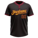 Custom Name Number Black Crimson Pinstripe Softball Jersey Unisex Two-Button Gold Design Personalized Black Crimson Pinstripe