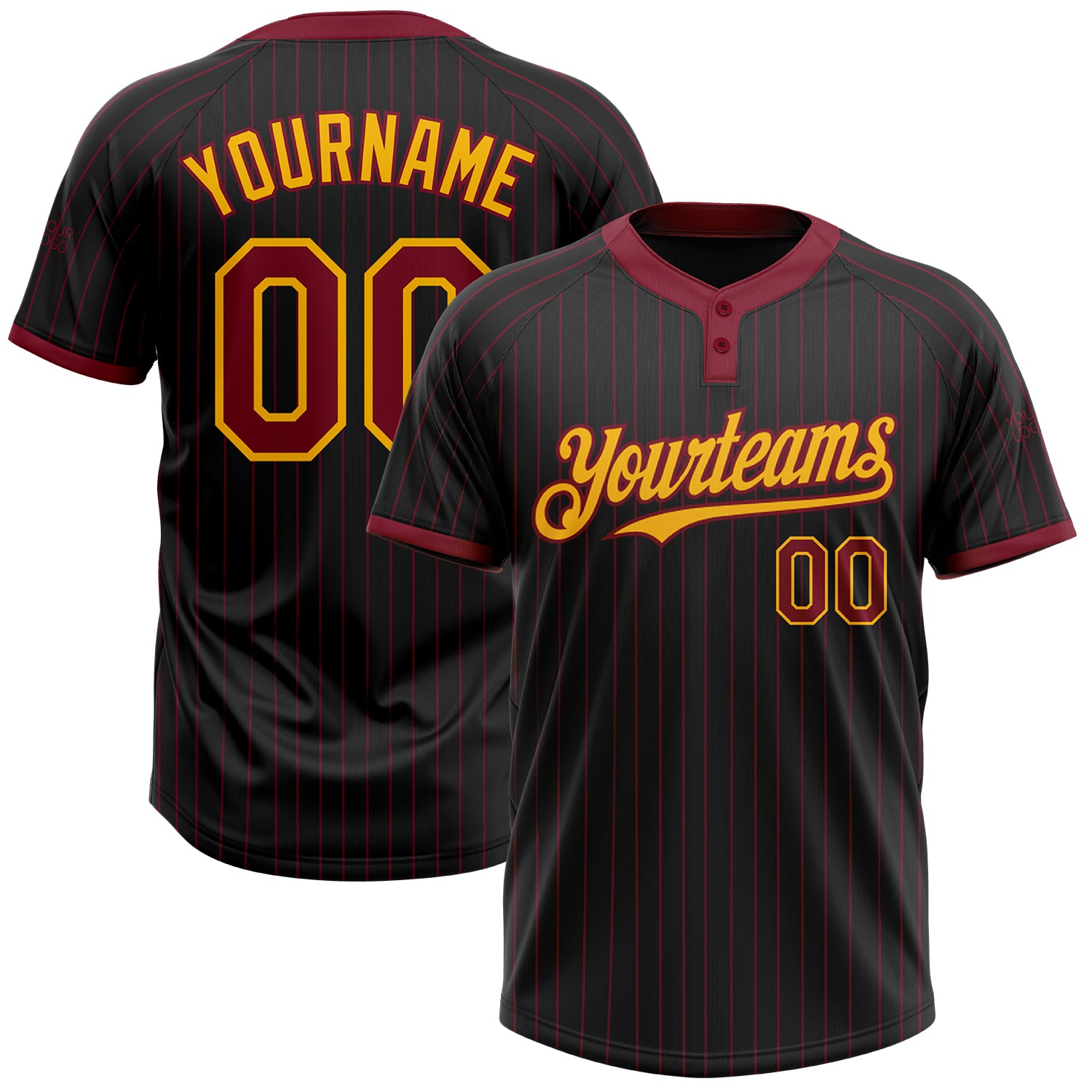 Custom Name Number Black Crimson Pinstripe Softball Jersey Unisex Two-Button Gold Design Personalized Black Crimson Pinstripe