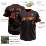 Custom Name and Number Softball Jersey - Personalized Black Crimson Pinstripe Old Gold Two-Button Unisex Design Personalized