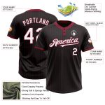 Custom Name and Number Unisex Softball Jersey - Personalized Black Crimson Pinstripe Two-Button Design Personalized Black