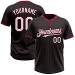 Custom Name and Number Unisex Softball Jersey - Personalized Black Crimson Pinstripe Two-Button Design Personalized Black