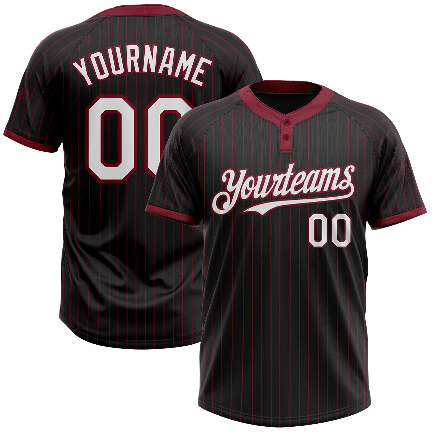 Custom Name and Number Unisex Softball Jersey - Personalized Black Crimson Pinstripe Two-Button Design Personalized Black